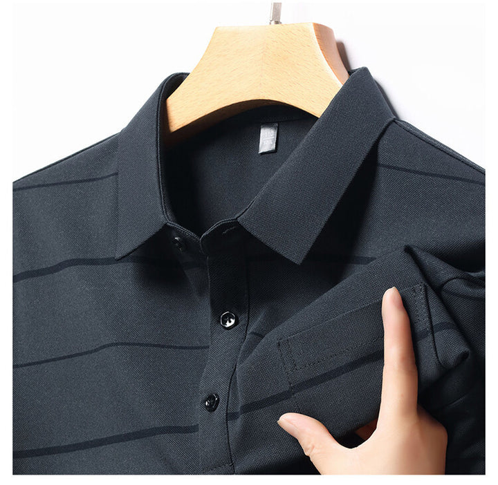 Herren elegantes Kurzarm-Poloshirt mit modischem Streifenmuster Aliams