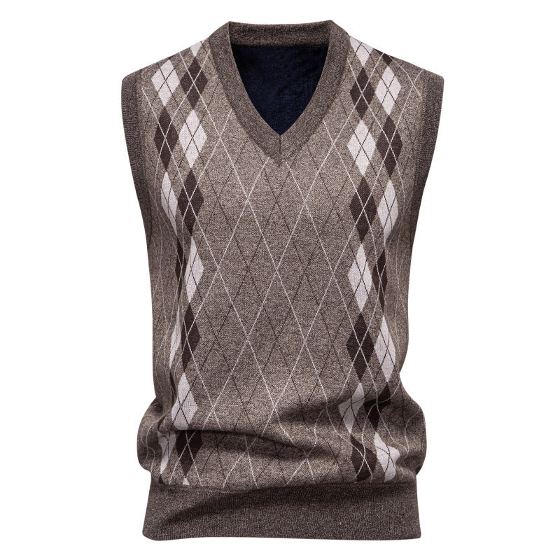 Herren ärmellose Strickweste mit modernem Rautenmuster Aliams