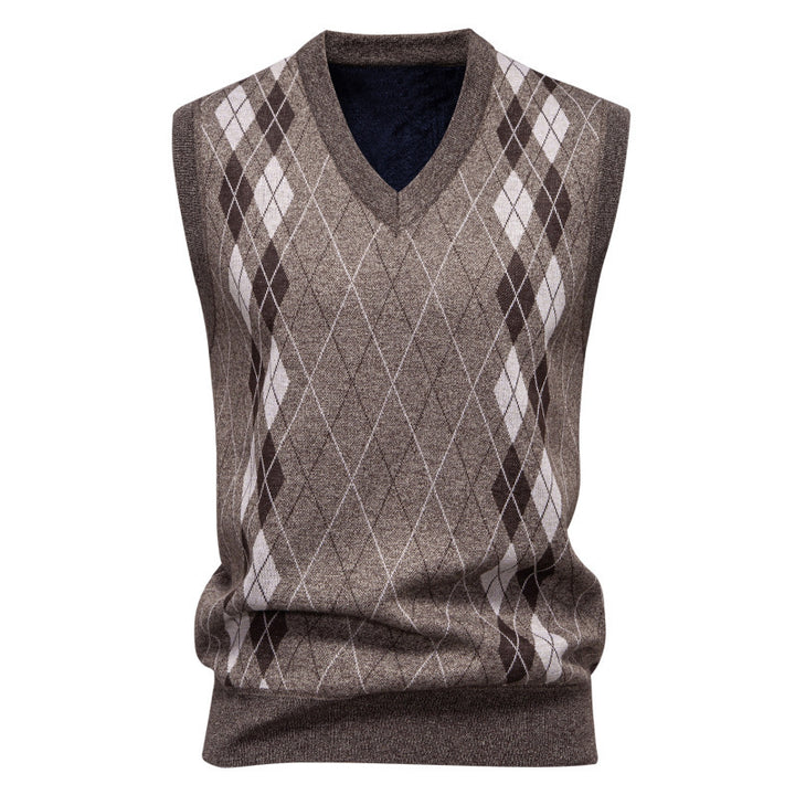 Herren ärmellose Strickweste mit modernem Rautenmuster Aliams