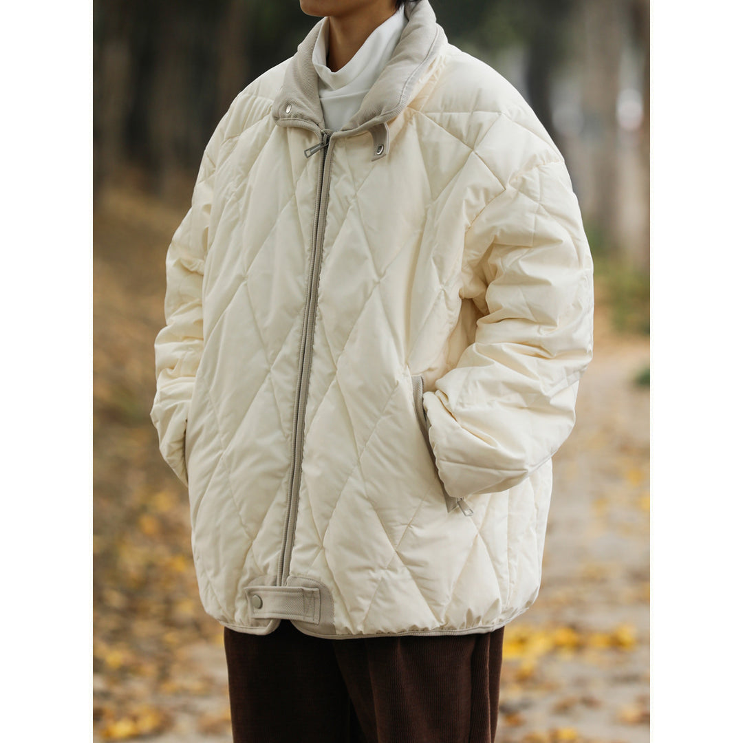 Damen gesteppte Winterjacke mit hohem Kragen und praktischen Taschen Aliams