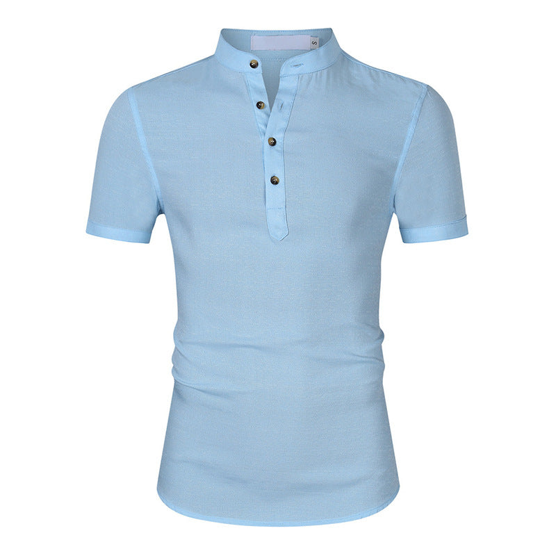 Herren Kurzarm-Henley-Shirt mit moderner Knopfleiste und Stehkragen Aliams