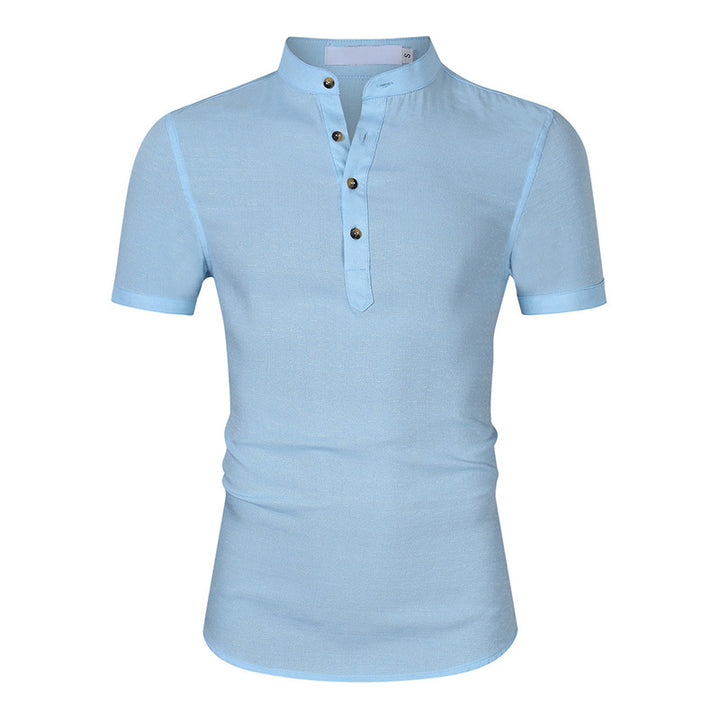 Herren Kurzarm-Henley-Shirt mit moderner Knopfleiste und Stehkragen Aliams