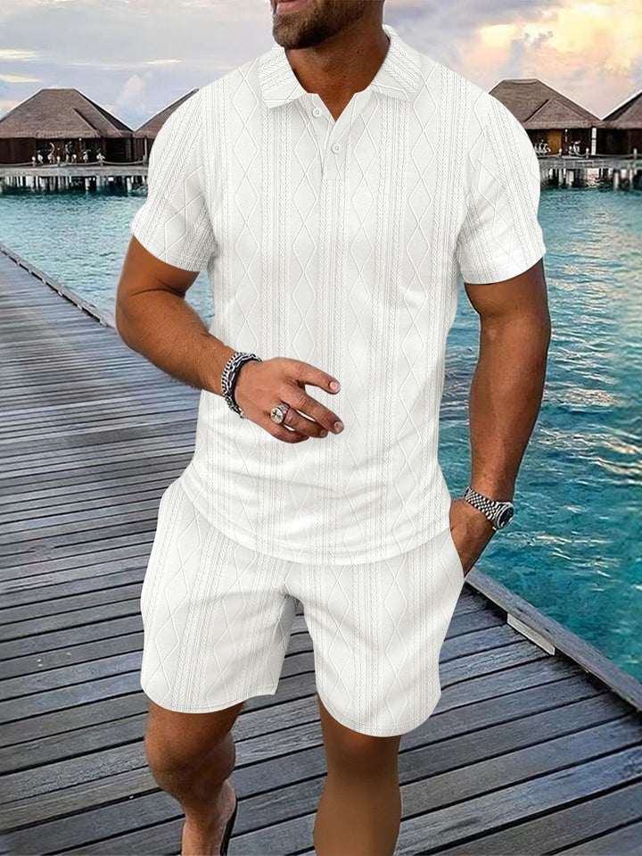 Herren Strukturstrick Polo und Shorts Set Aliams