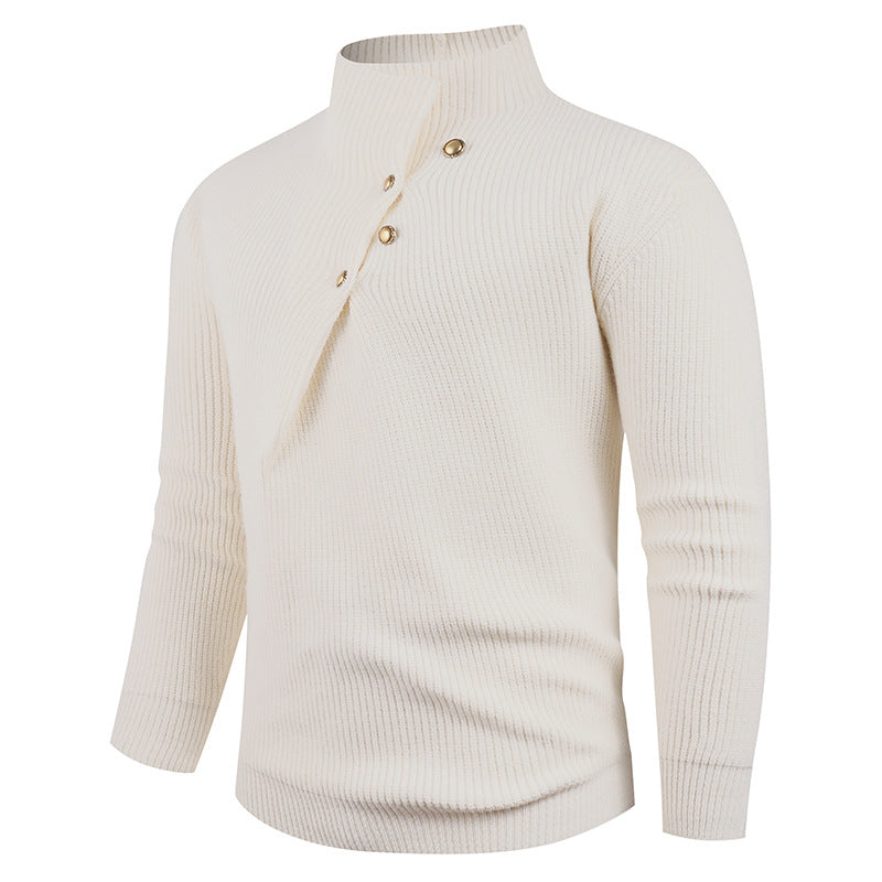Herren Strickpullover mit asymmetrischem Kragen und dekorativen Holzknöpfen Aliams