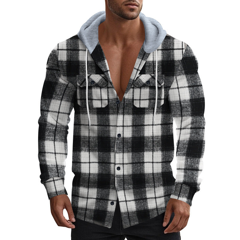 Herren Karierte Hemdjacke mit Kapuze und praktischen Taschen Aliams