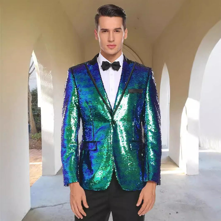 Herren Funkelnder Paillettenblazer mit modernem Schnitt und klassischem Revers Aliams