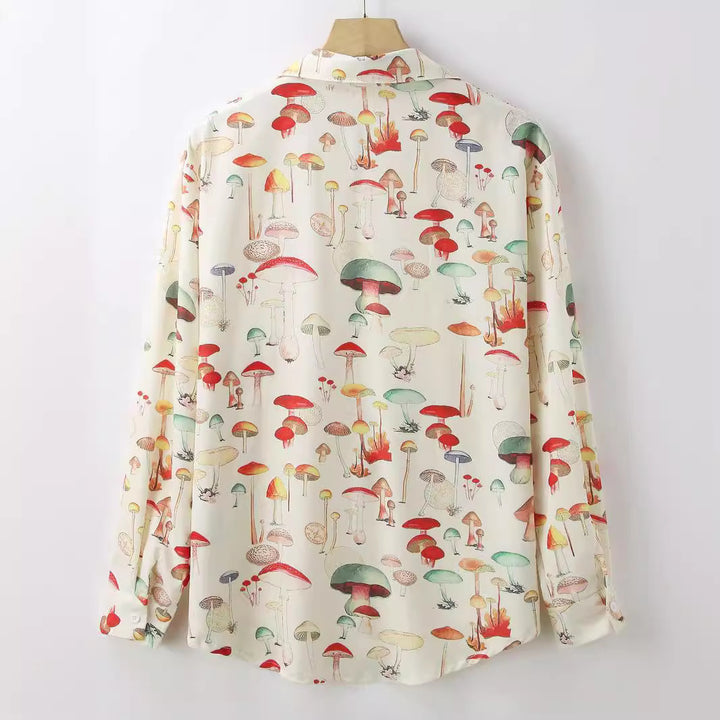 Damen Langarm Hemd mit kreativem Pilzmuster und hochwertigen Materialien Aliams