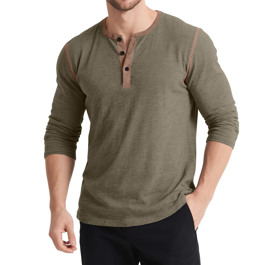 Herren sportliches Longsleeve Oberteil mit Knopfleiste Aliams