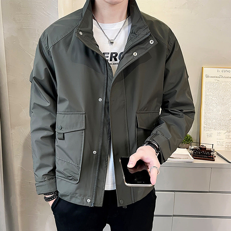 Herren trendige Feldjacke mit praktischen Taschen und verstellbarem Kragen Aliams