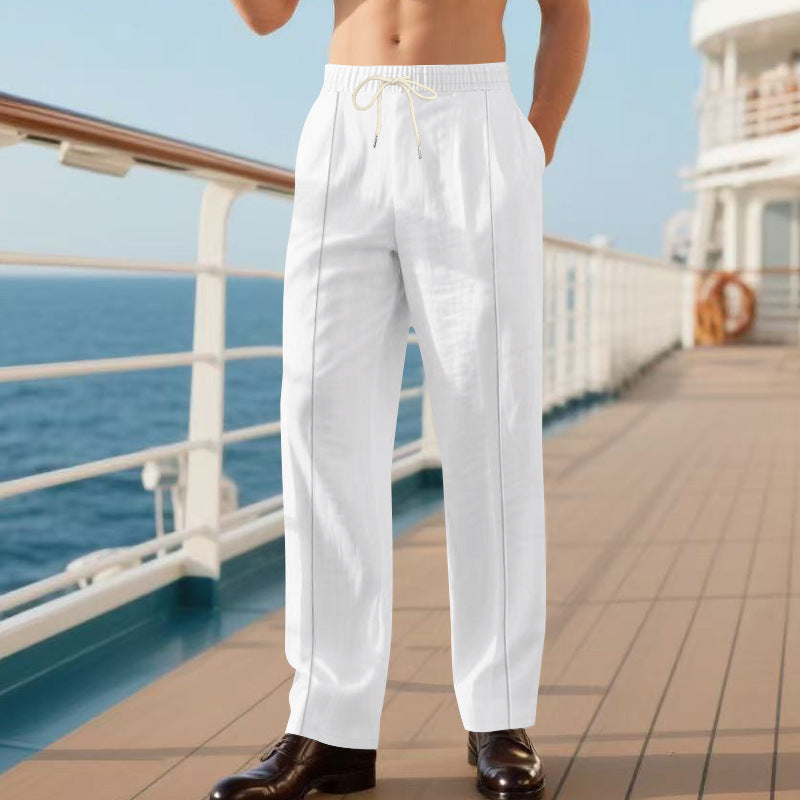 Herren elegante Leinenhose mit elastischem Bund und seitlichen Taschen Aliams