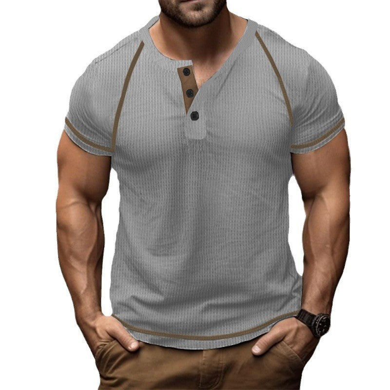 Herren Kurzarm-Henley-Shirt mit strukturiertem Gewebe und modischer Knopfleiste Aliams