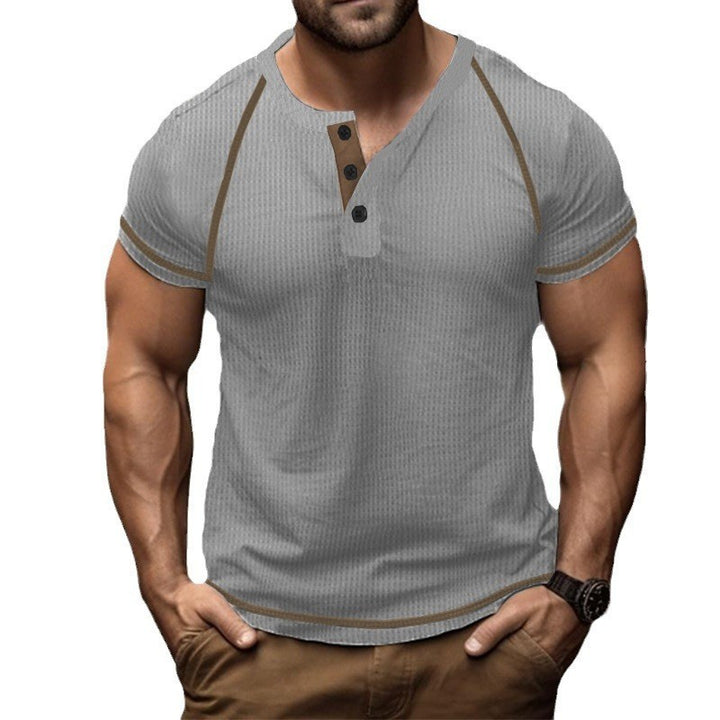 Herren Kurzarm-Henley-Shirt mit strukturiertem Gewebe und modischer Knopfleiste Aliams