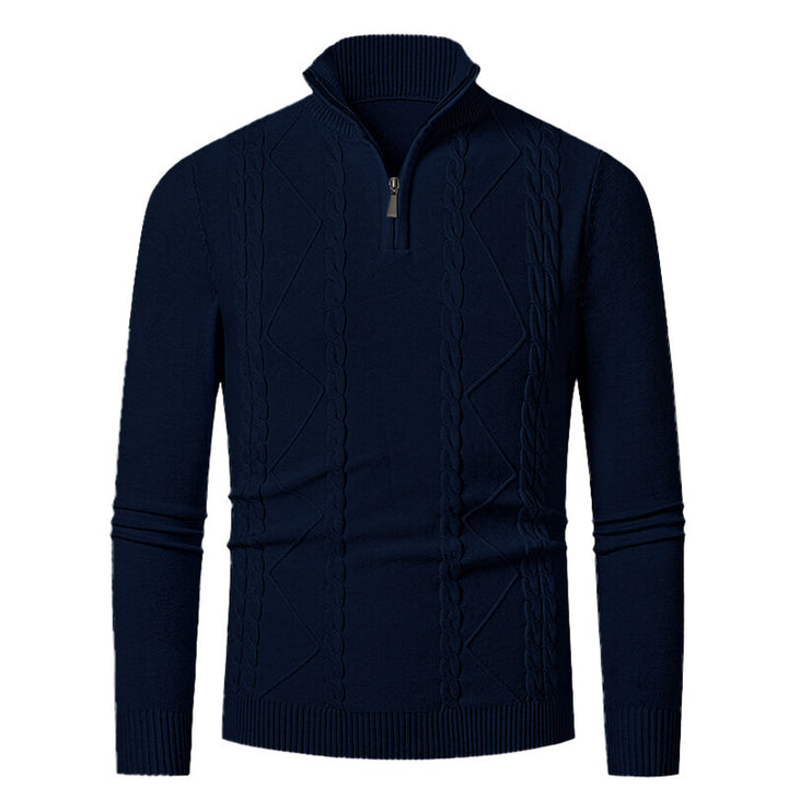 Herren Strickpullover mit Stehkragen und Zopfmuster Aliams