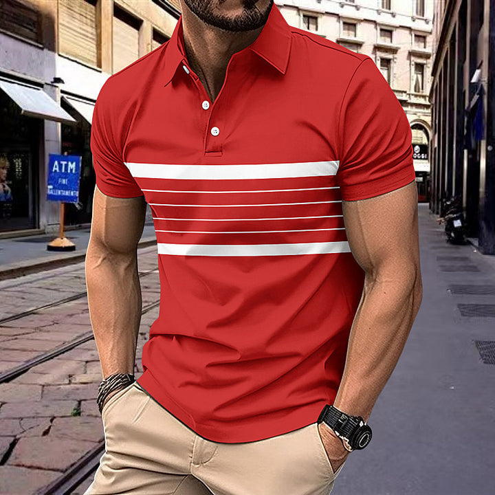 Herren elegantes Kurzarm-Polo-Shirt mit modernen Streifen und komfortablem Schnitt Aliams