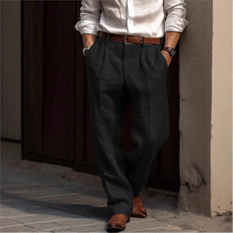 Herren elegante Leinenhose mit lockerer Passform und praktischen Taschen Aliams