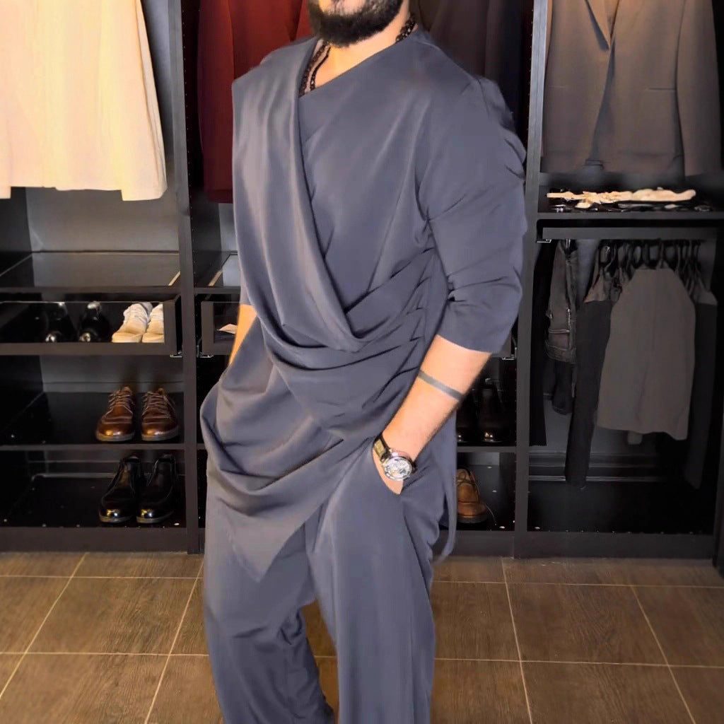 Herren Asymmetrisches Tunika-Shirt mit drapiertem Design Aliams