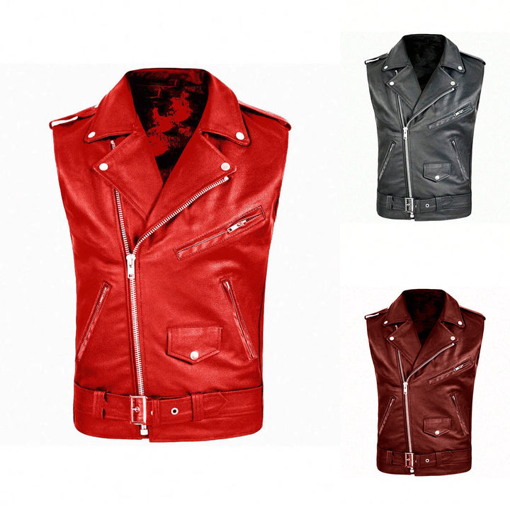 Herren stylische ärmellose Bikerjacke aus hochwertigem Leder Aliams