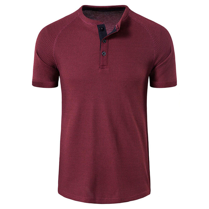 Herren Kurzarm-Henley-Shirt mit strukturiertem Gewebe und eleganter Knopfleiste Aliams
