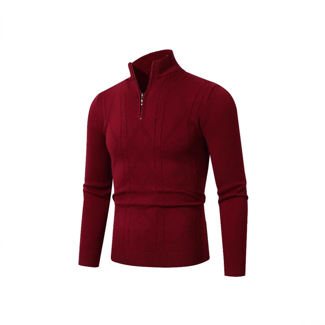 Herren Strickpullover mit modernem Zopfmuster und hohem Stehkragen Aliams