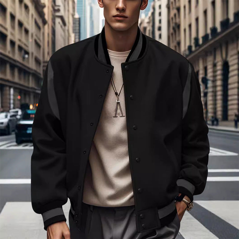 Herren Sportliche Collegejacke im retro Stil mit Kontrastärmeln und Druckknopfverschluss Aliams