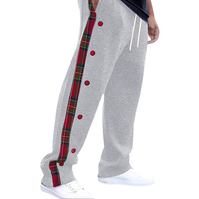 Herren Freizeithose mit Druckknopfdetails und karierten Seitenstreifen Aliams