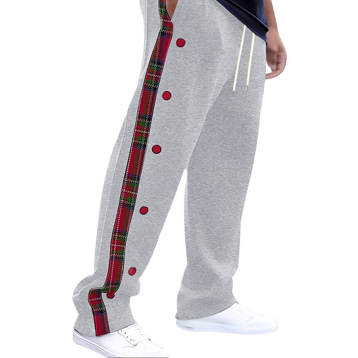 Herren Freizeithose mit Druckknopfdetails und karierten Seitenstreifen Aliams