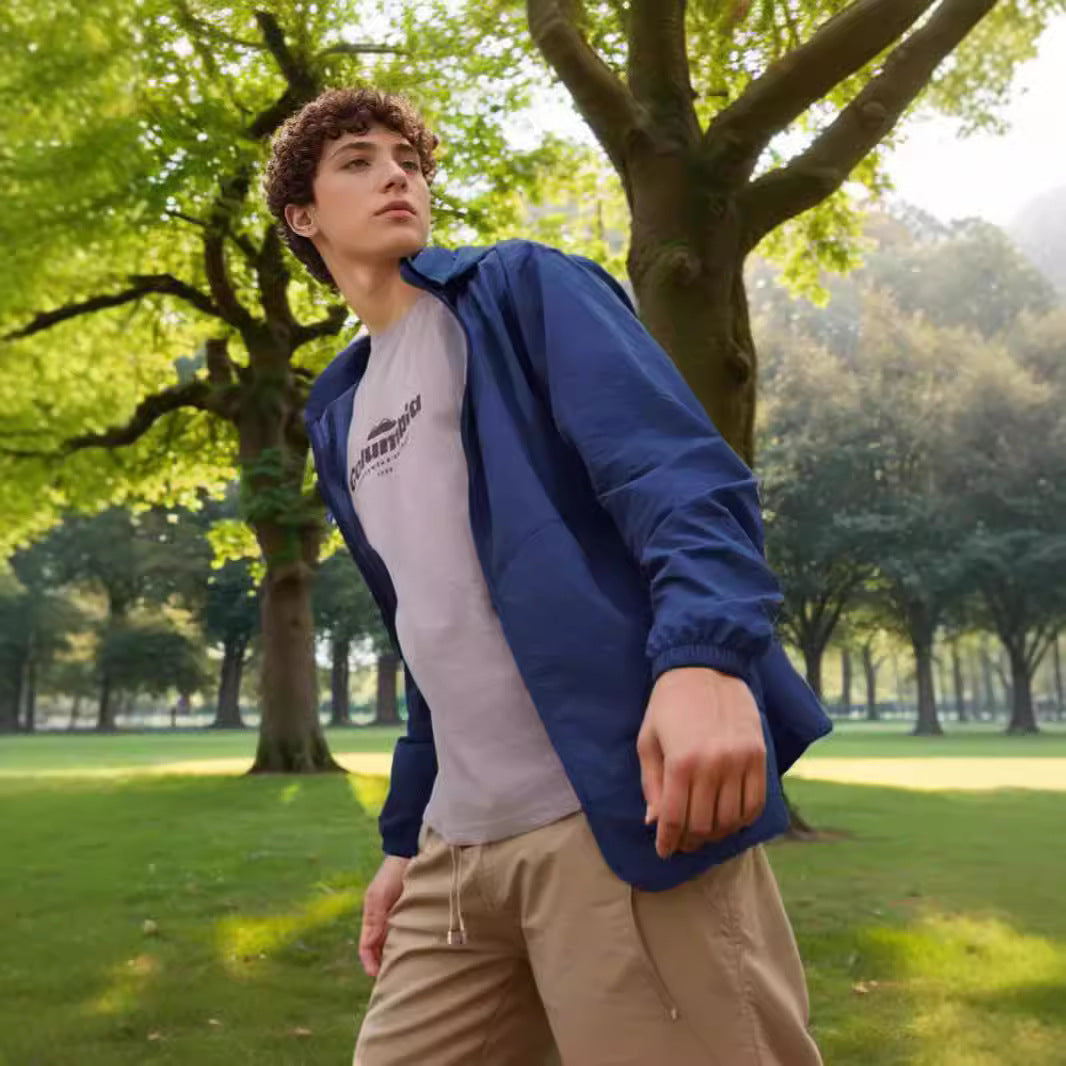 Herren funktionale Outdoor-Jacke mit verstellbarem Kapuzenkragen und atmungsaktiven Einsätzen Aliams