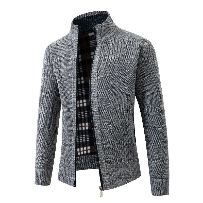 Herren elegante Strickjacke mit hohem Kragen und praktischem Reißverschluss Aliams
