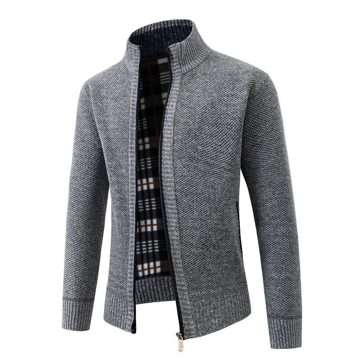 Herren elegante Strickjacke mit hohem Kragen und praktischem Reißverschluss Aliams