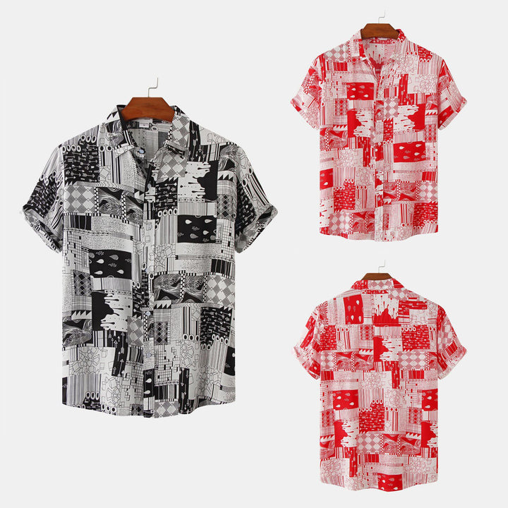 Herren Kurzarmhemd im kunstvollen Patchwork-Design mit strukturiertem Stoff Aliams