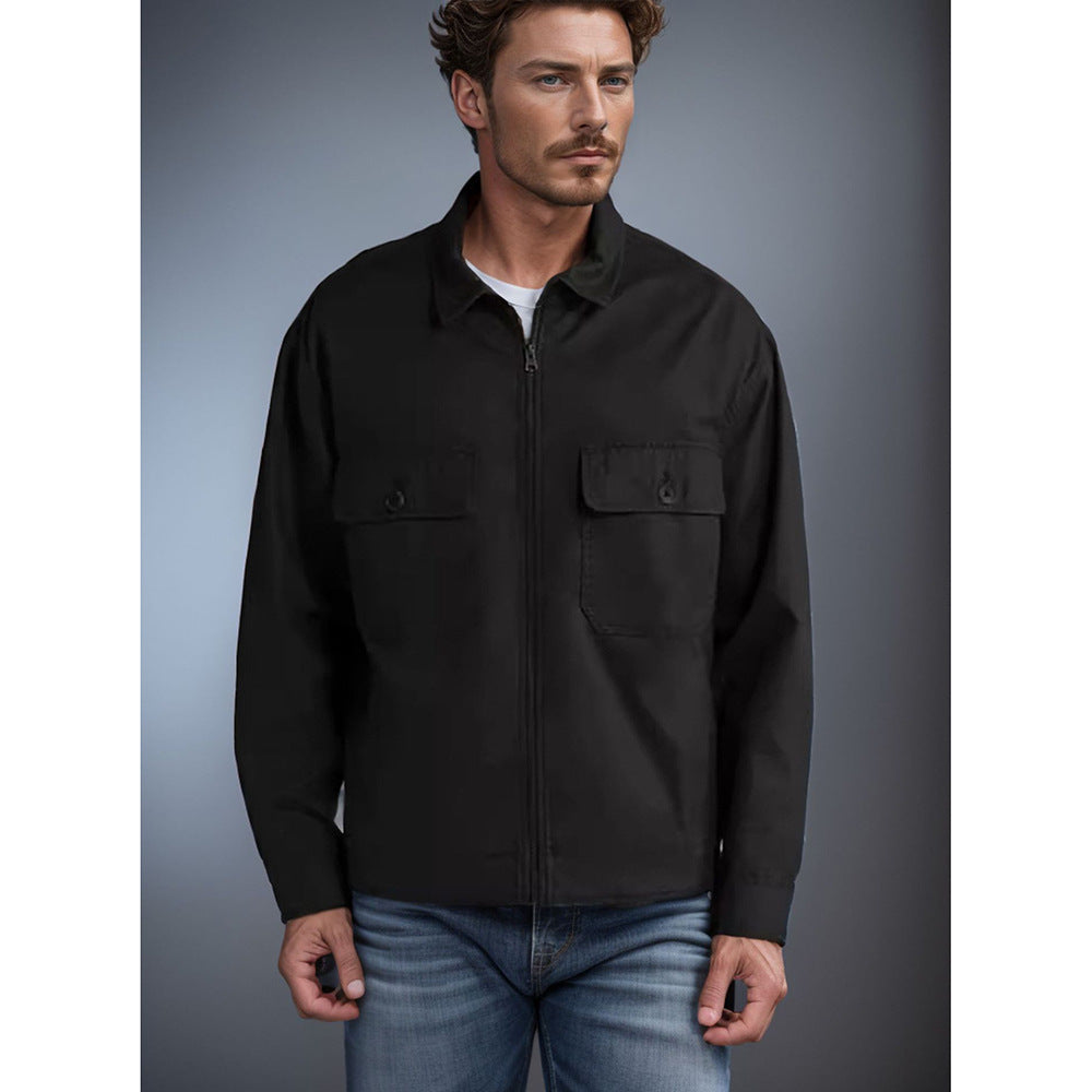 Herren Utility-Jacke mit aufgesetzten Taschen und durchgehendem Reißverschluss Aliams
