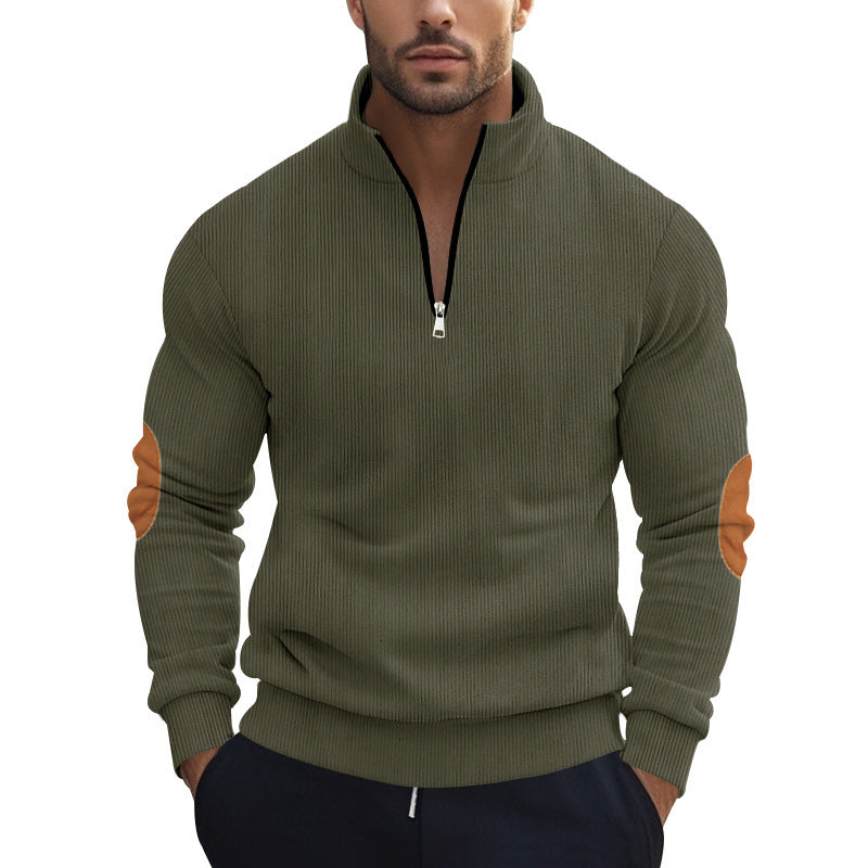 Herren Strickpullover mit modernem Reißverschluss und eleganten Ellbogenpatches Aliams