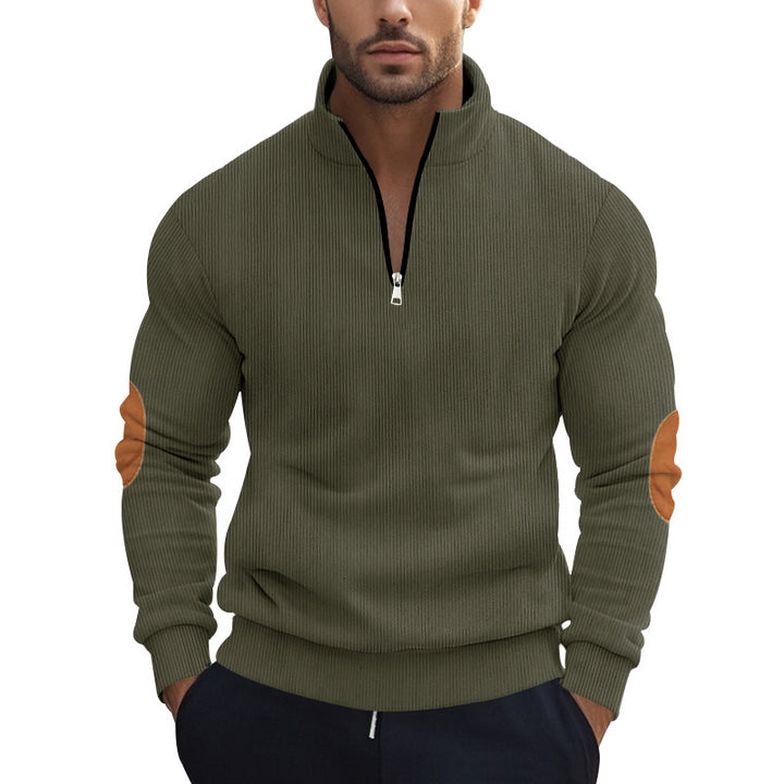 Herren Strickpullover mit modernem Reißverschluss und eleganten Ellbogenpatches Aliams