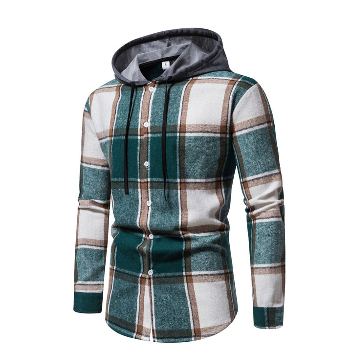 Herren Karo-Hemd mit Kapuze und Button-Down-Verschluss Aliams