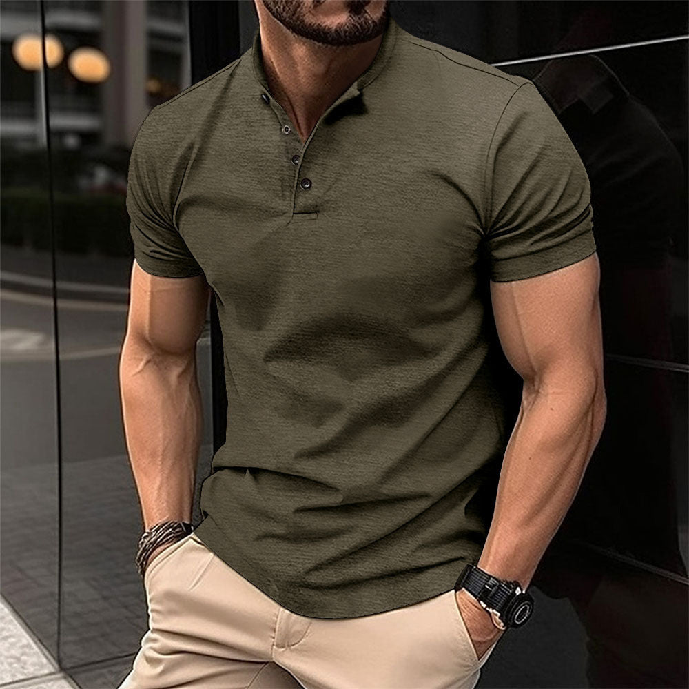 Herren Freizeit Kurzarm Henley Polo Shirt Aliams