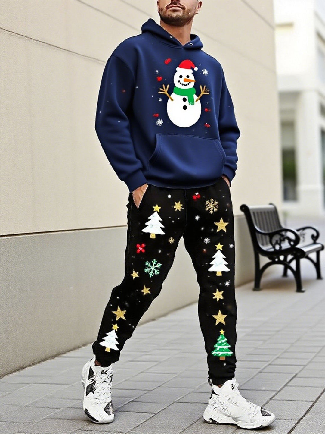 Herren Weihnachtsmotiviere Kapuzenpullover und Jogginghose Set Aliams