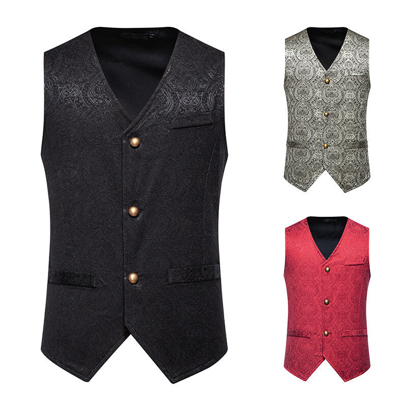 Herren elegante Brokatweste mit kunstvollem Muster und doppelter Knopfleiste Aliams