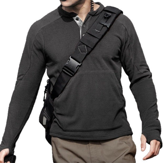 Herren Fleece-Pullover mit modischem Stehkragen und praktischen Knöpfen Aliams