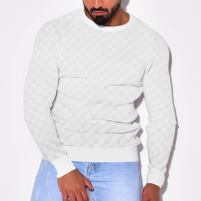 Herren gemütlicher Strickpullover mit modernem Karomuster und Rippbündchen Aliams