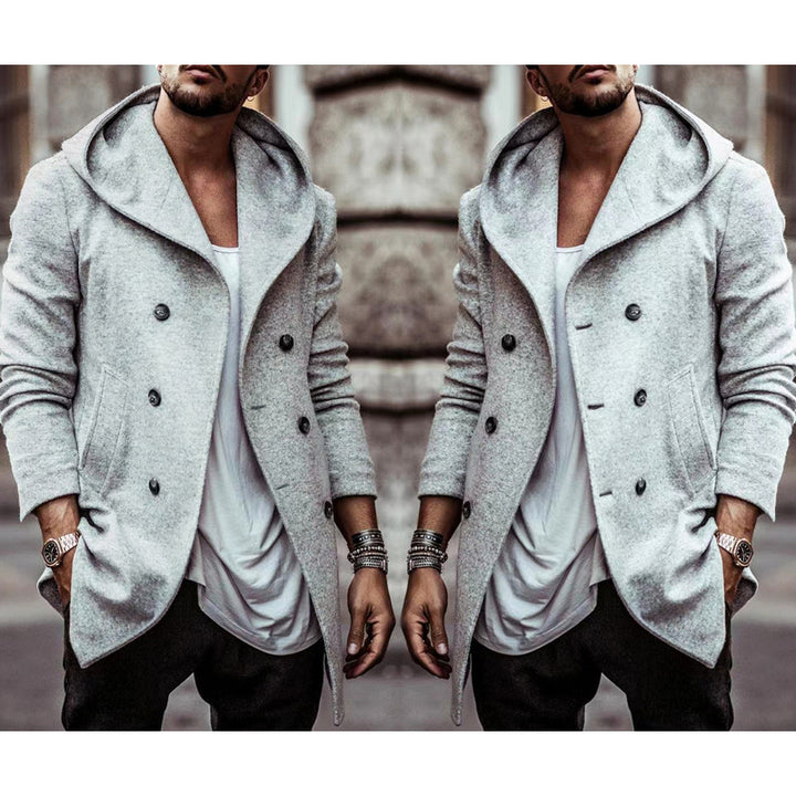 Herren stylischer Hoodie-Mantel mit doppelter Knopfreihe und weitem Kragen Aliams