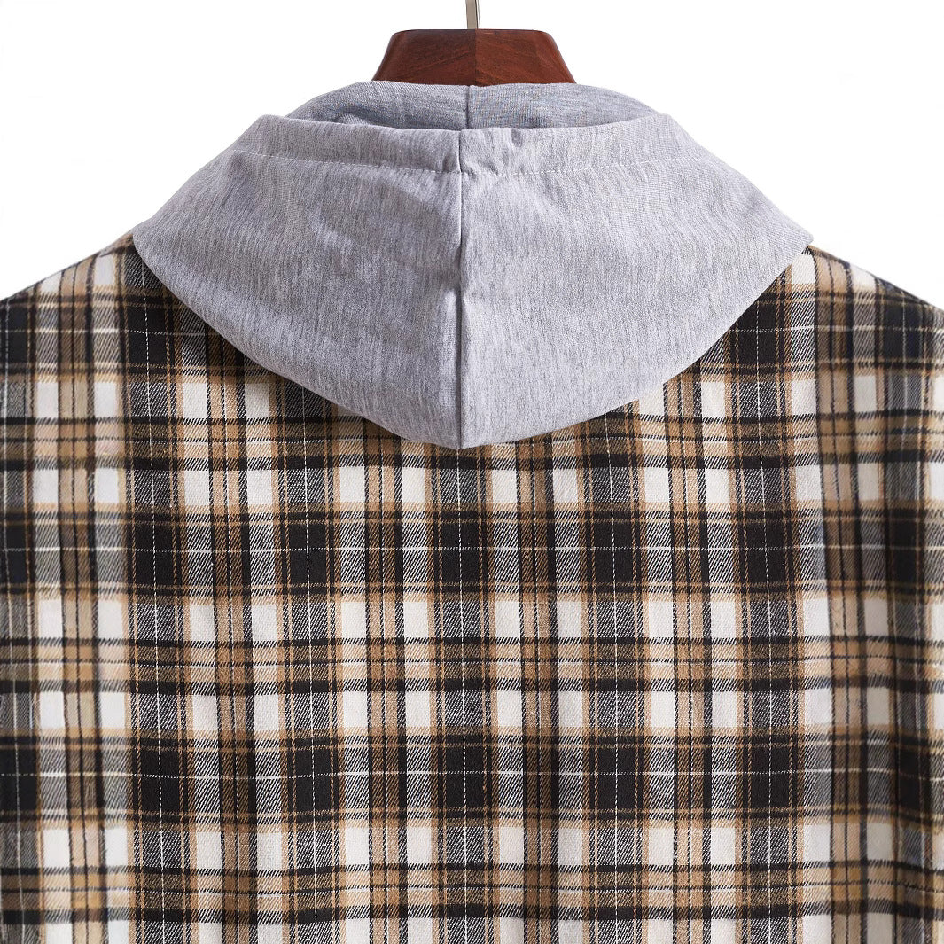 Herren Karomuster Hemd mit integrierter Kapuze Aliams