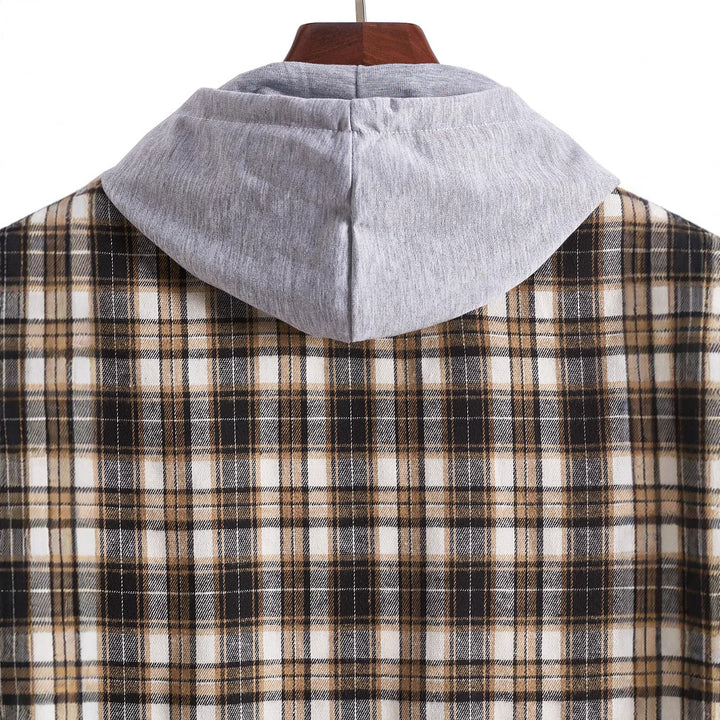 Herren Karomuster Hemd mit integrierter Kapuze Aliams