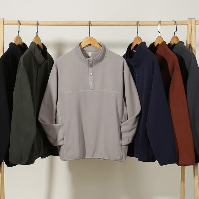 Herren gemütlicher Fleece-Pullover mit Stehkragen und Druckknöpfen Aliams
