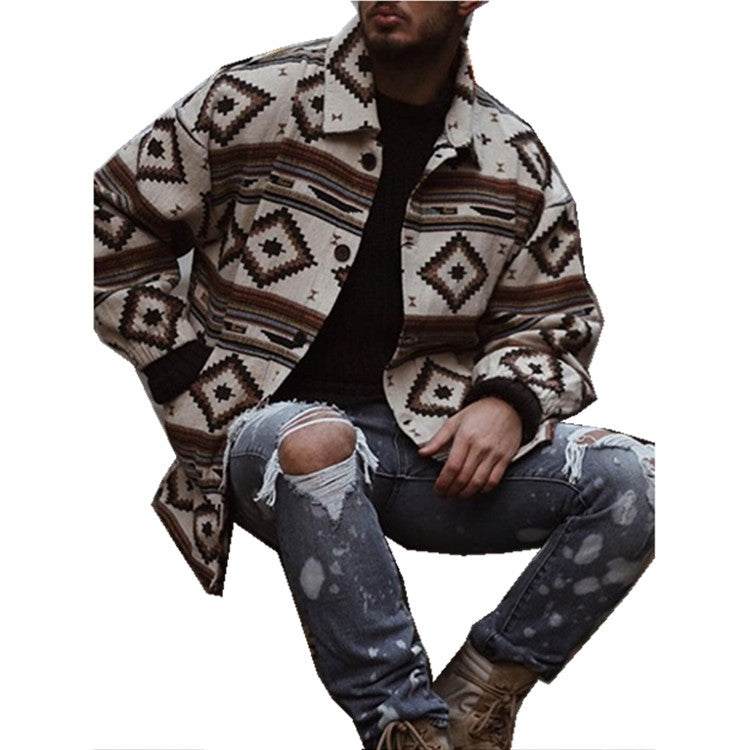 Herren gestepptes Shirtjacke mit auffälligem geometrischem Muster Aliams