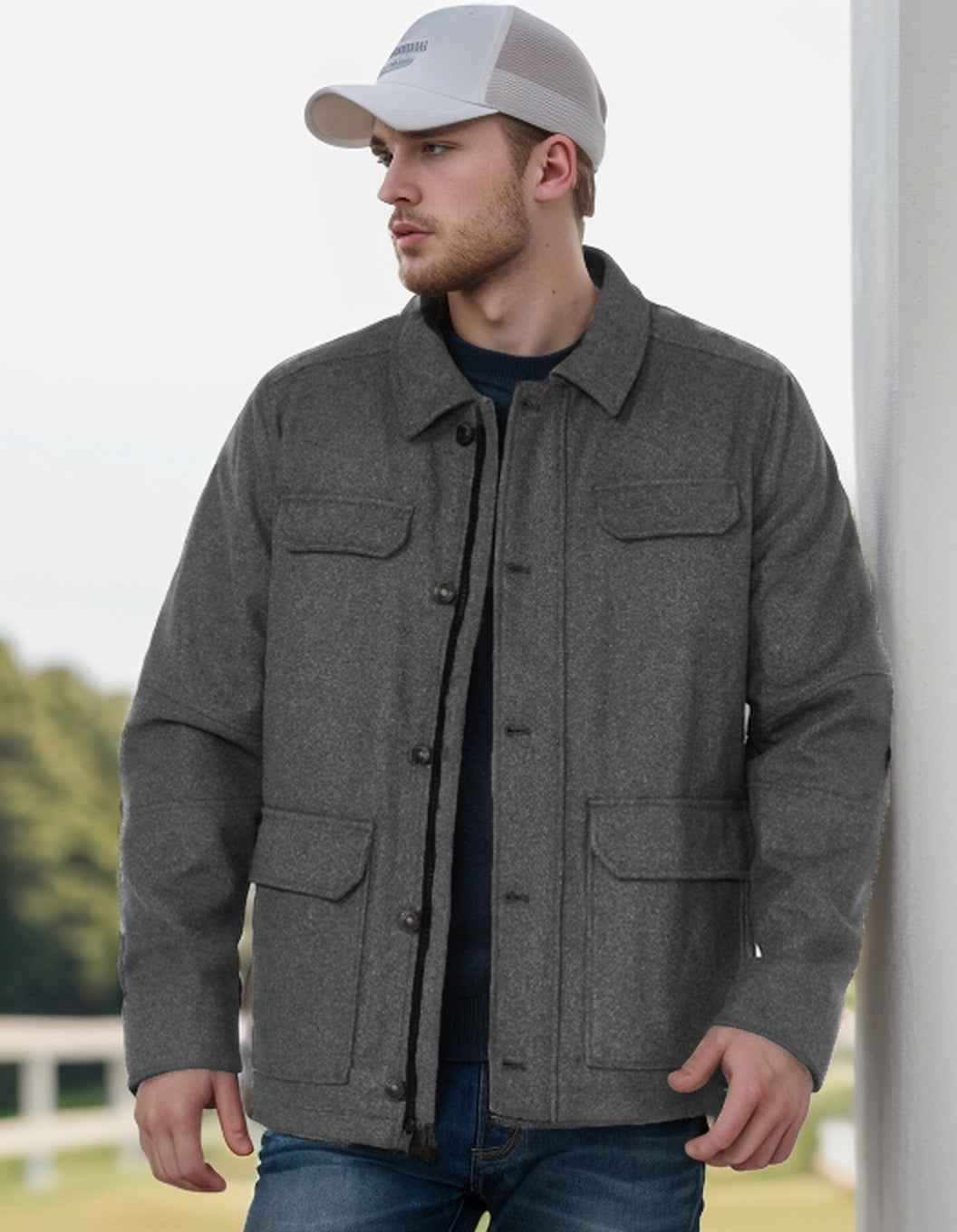 Herren Wolljacke mit funktionalen Taschen und modernem Schnitt Aliams