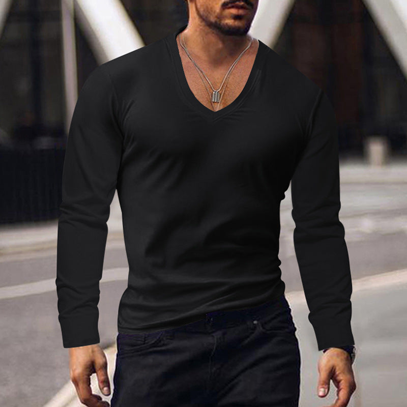 Herren V-Ausschnitt Langarmshirt aus atmungsaktivem Baumwollmix Aliams