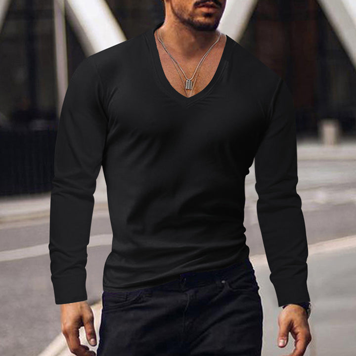 Herren V-Ausschnitt Langarmshirt aus atmungsaktivem Baumwollmix Aliams