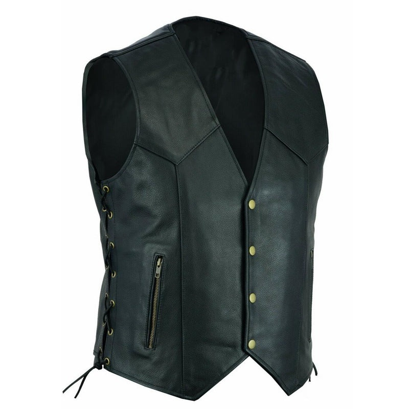 Herren elegante Lederweste mit seitlichen Taschen und praktischen Verschluss Aliams