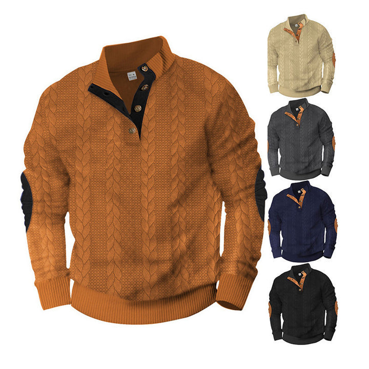 Herren Strickpullover mit strukturiertem Kabelmuster und kurzen Knopfdetails Aliams