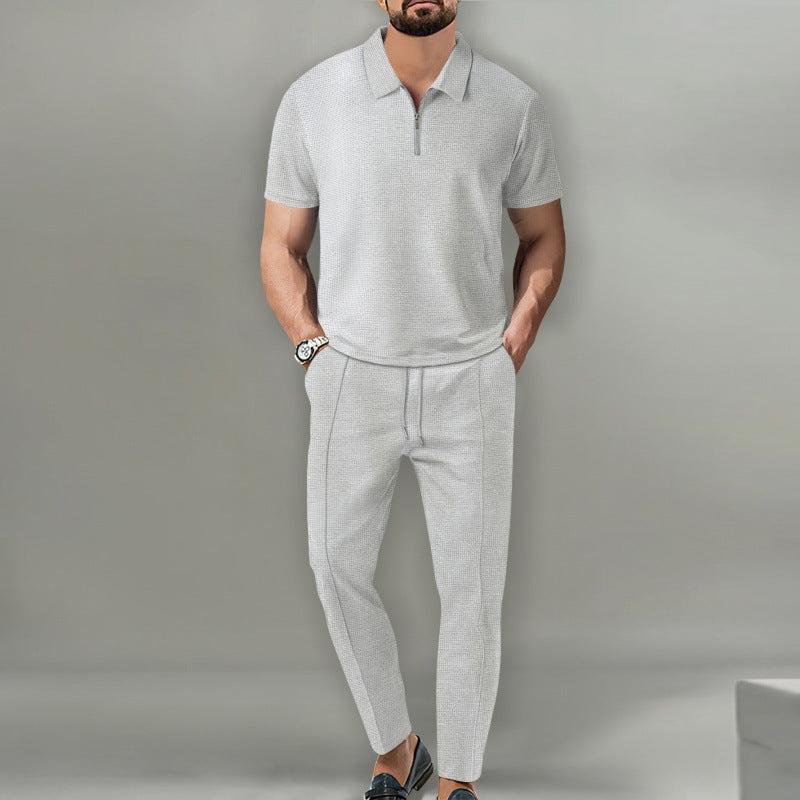 Herren sportliches Zweiteiler Set mit Polo und elastischen Pants Aliams
